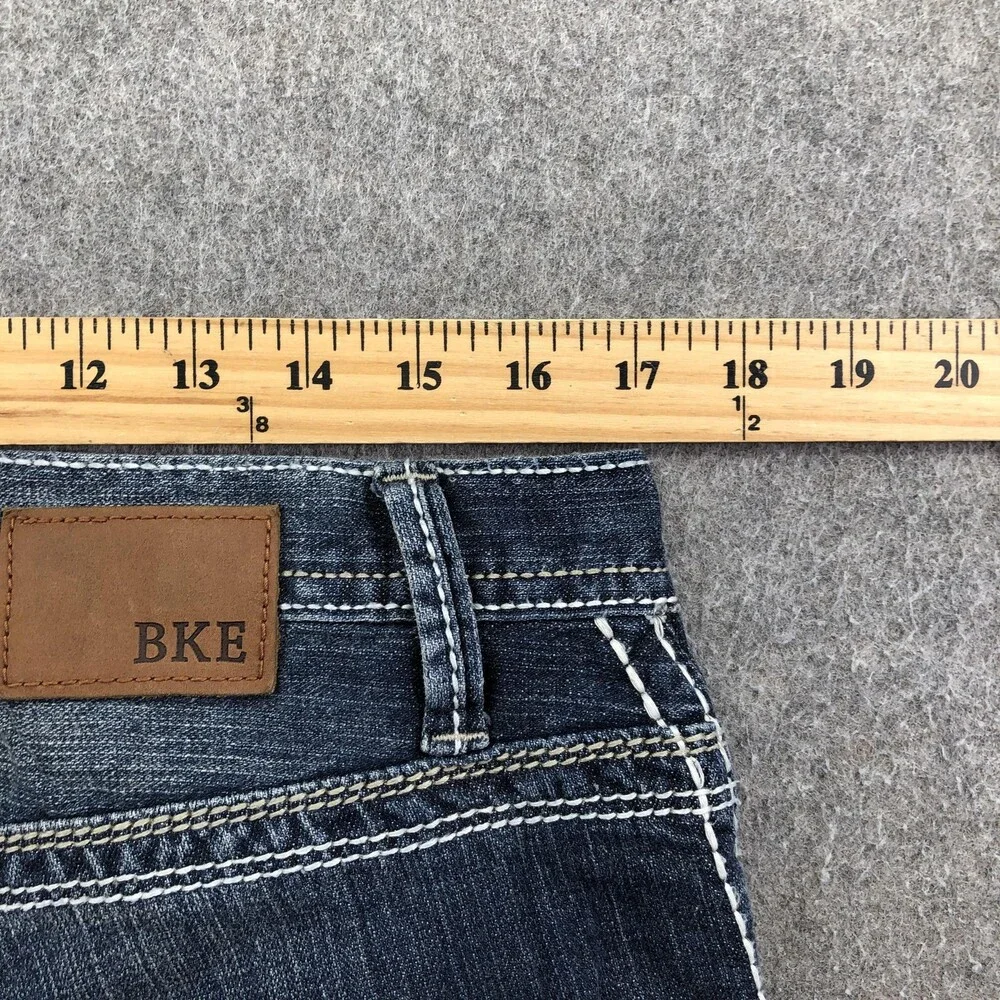 BKE Derek Jeans Mens 34x34 Blue Medium Wash Bootcut Denim Distressed Pants